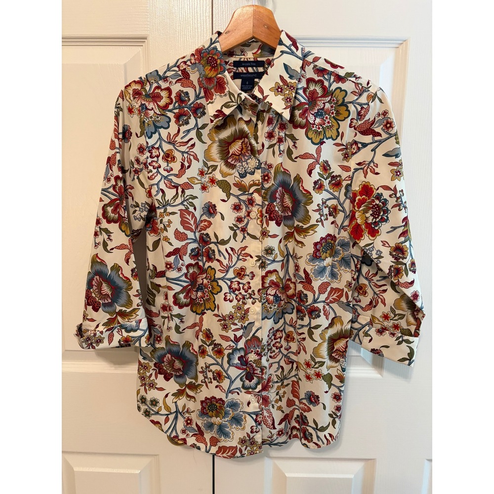 Westbound Women Floral Paisley Button Down Shirt Wrinkle Free Cotton Size 6